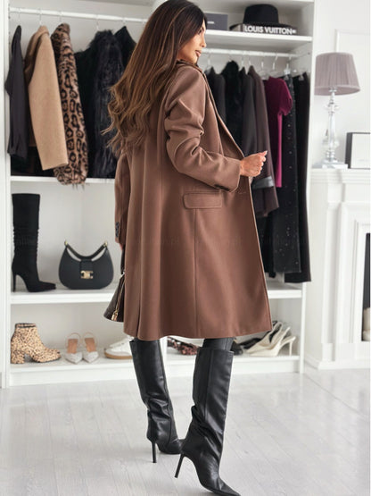 Simple long wool coat with pockets for women