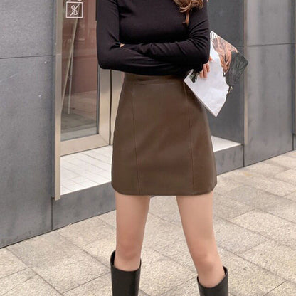 High Waist Black Faux Leather Mini Skirt for Women
