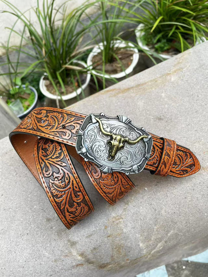 Men’s Western Bullhead Genuine Leather Belt