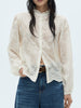 Plain Lace Spliced Puff Sleeve Blouse
