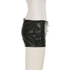 Black Faux Leather Shorts for Women with Buckle Low Waist