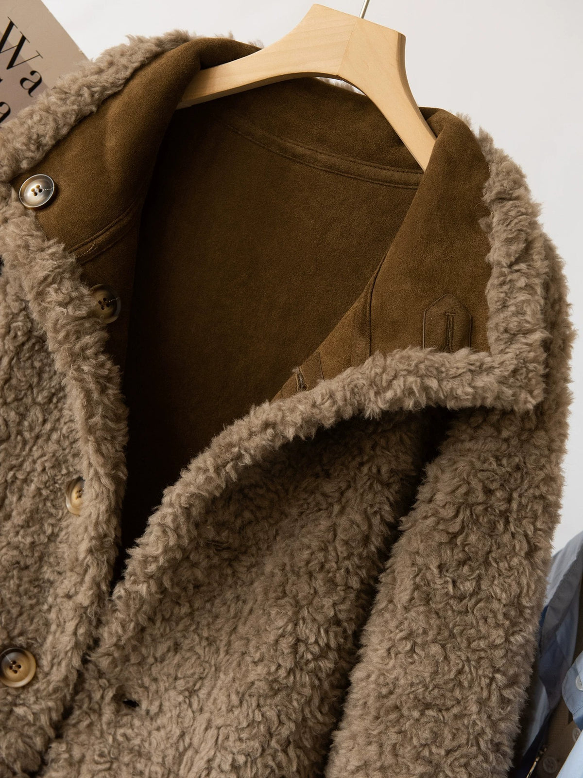 Women's Wool Coat Reversible Brown Suede-Look Winter Jacket