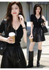 Women’s High Waisted Black Leather Shorts Wide-Leg