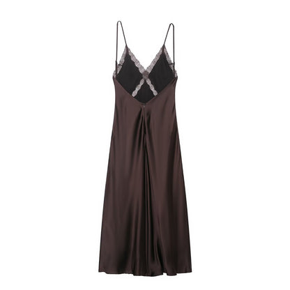 Women’s lace satin midi suspender beach dress