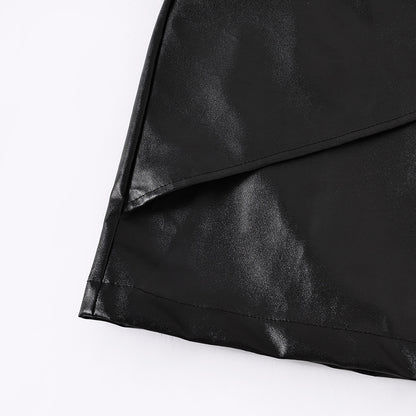 Black High Waist PU Leather Mini Skirt with Front Knot Detail