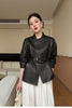 Women Leather Jacket Lychee Grain Belted Short Coat