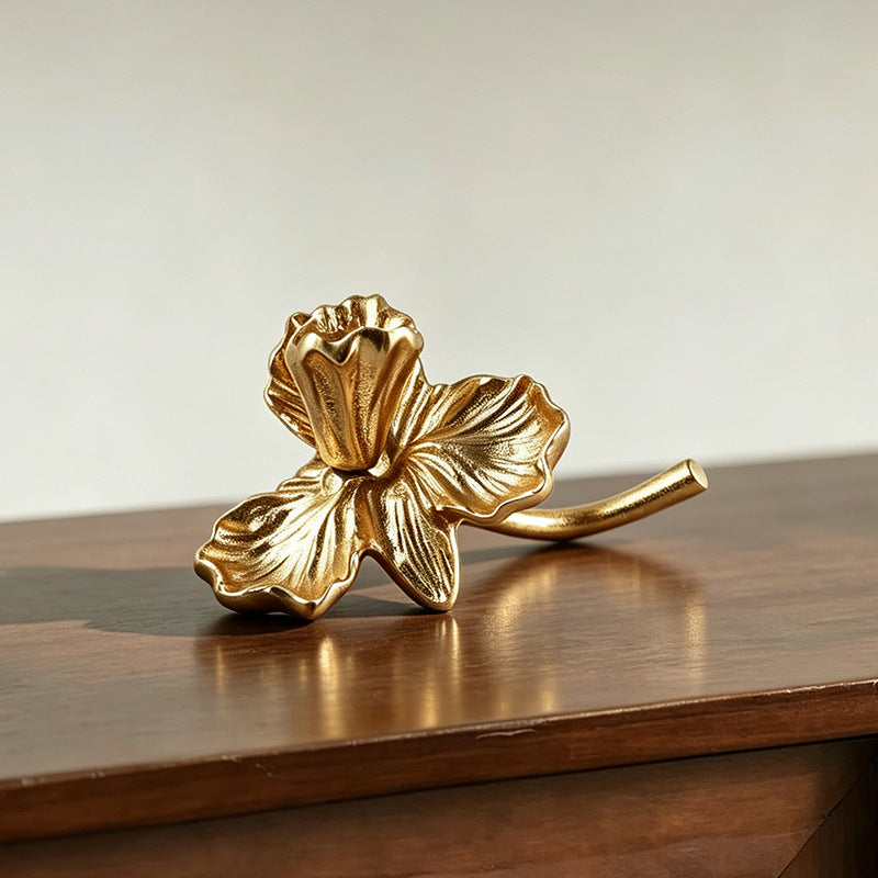 Gold Iris Flower Taper Candle Holder with Sculptural Petal Design