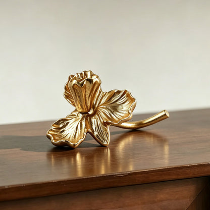 Gold Iris Flower Taper Candle Holder with Sculptural Petal Design