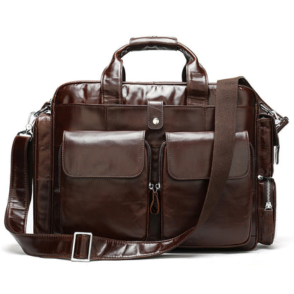 Genuine Leather Office Briefcase Bag with Suitcase Sleeve