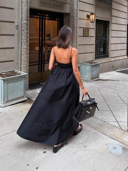 Black spaghetti strap high waist a-line maxi dress for summer wear