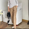 Women Italian Leather Carrot Pants Cropped Straight Leg Elastic Waist
