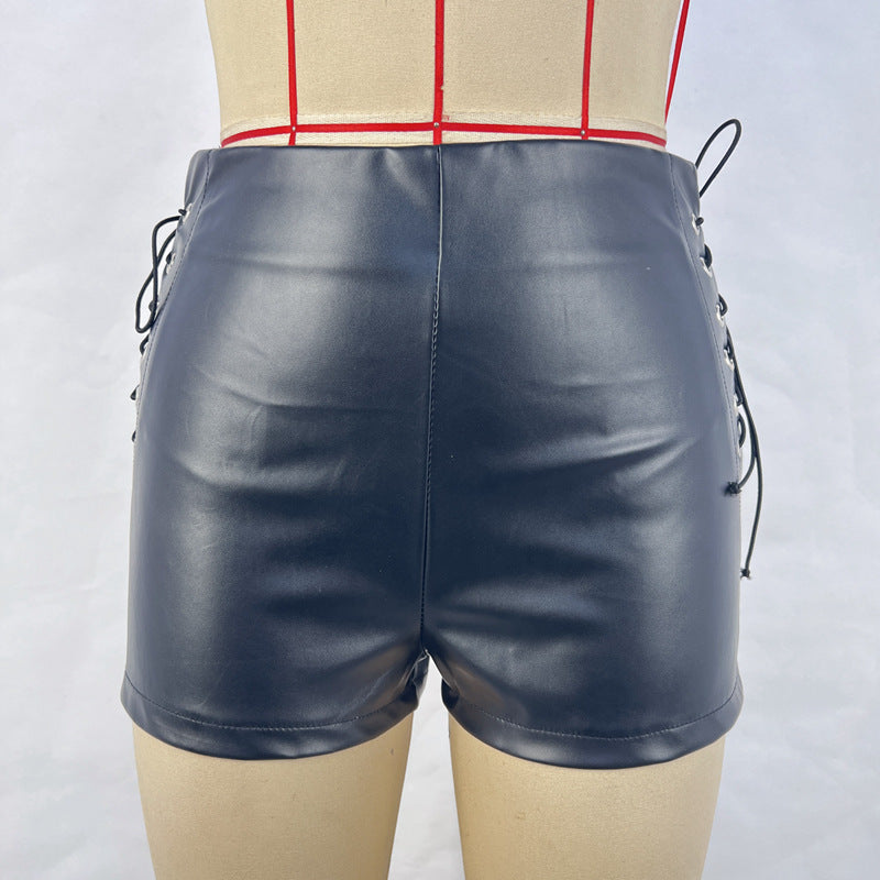 Black Faux Leather Lace-Up High Waisted Shorts