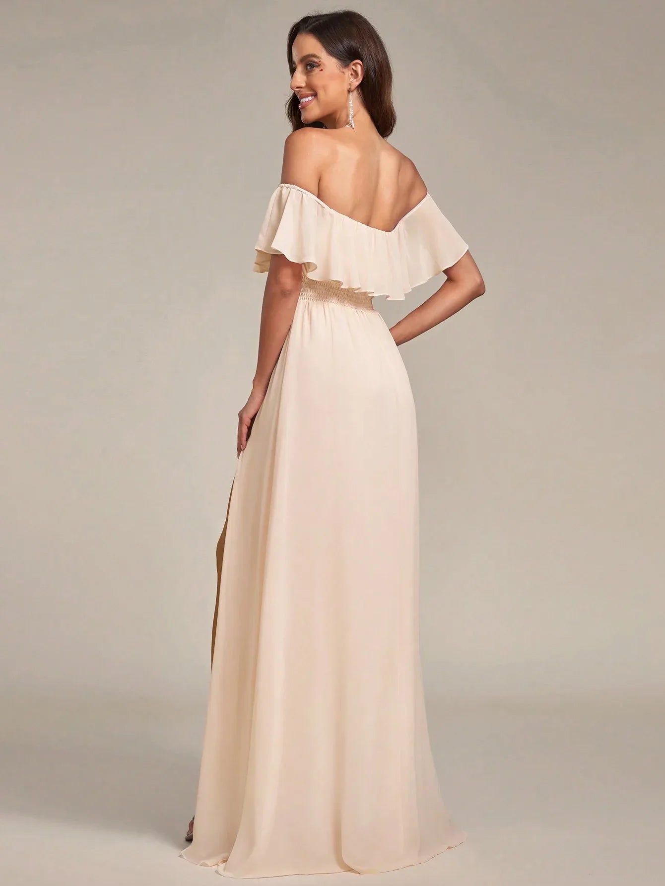 Bridesmaid off shoulder chiffon ruffle dress