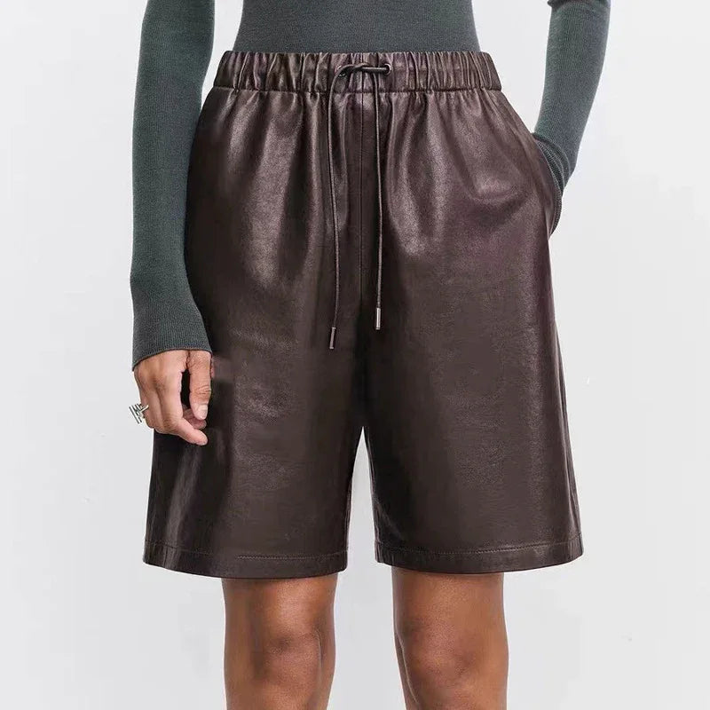 Women’s Genuine Leather Shorts With Elastic Waist 2 S