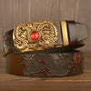 Men Western Dragon Buckle Genuine Leather Belt