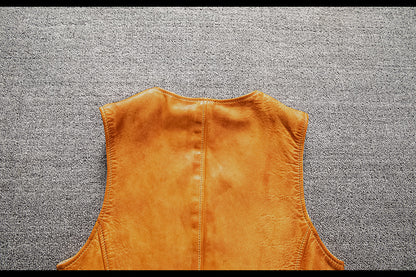 Men Vintage Brown Genuine Leather Vest