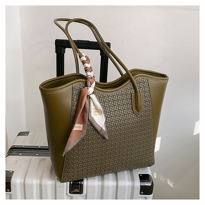 Women’s Texture Leather Shoulder Tote Bag Large Capacity