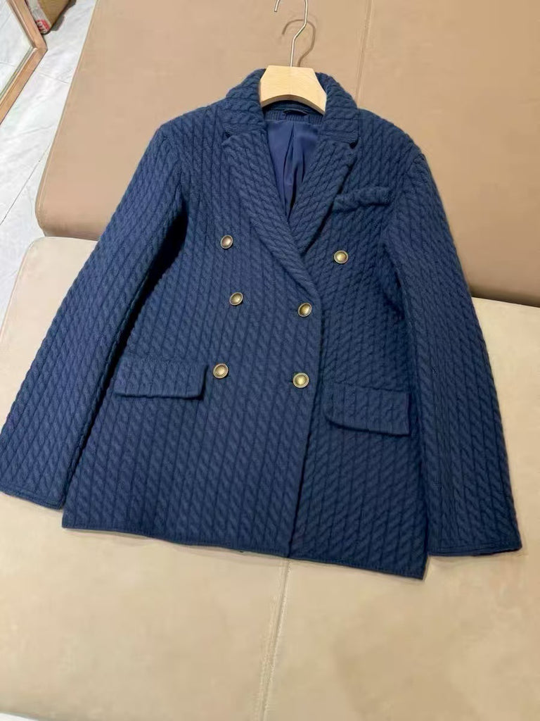 Women Cashmere Wool Double Breasted Knit Blazer