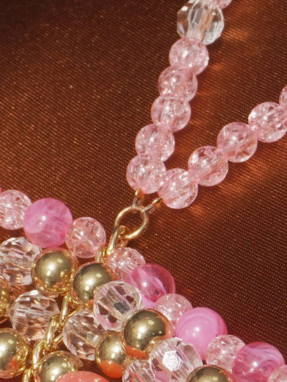 Pink Crystal Body Chain Bralette with Beaded Tassel Drapes