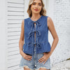 Summer Ruffled Lace Up Denim Vest Top