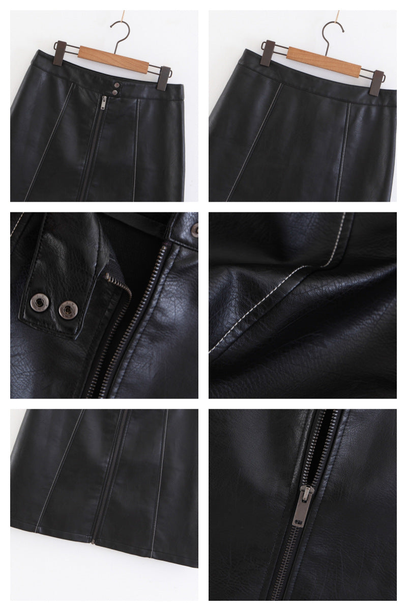 Women Short Mini Imitation Leather Skirt Brown