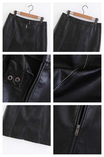 Women Short Mini Imitation Leather Skirt Brown