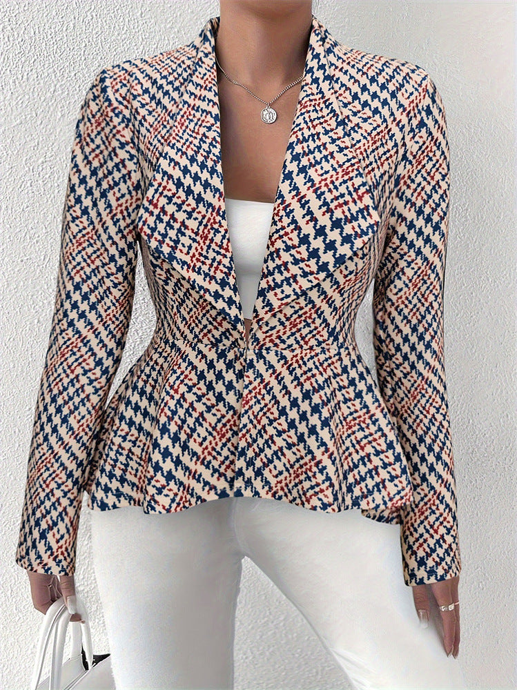 Women’s Houndstooth Peplum Blazer Top