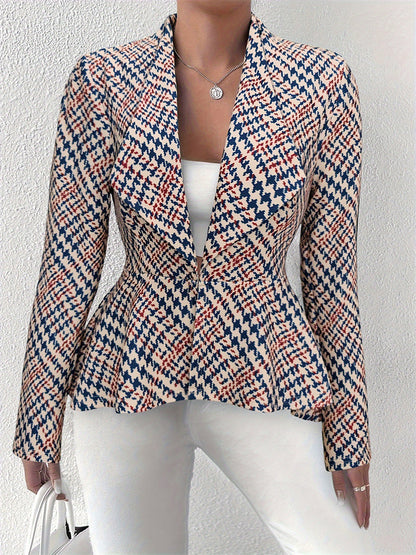 Women’s Houndstooth Peplum Blazer Top