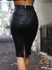 Black Faux Leather Pencil Skirt with Back Zipper