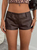 Women's High Waisted Brown Faux Leather Shorts