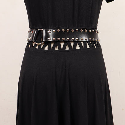 Women black western stud leather belt
