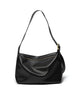 Soft leather large capacity shoulder tote bag Black Small