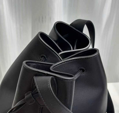 Genuine Leather Women’s Bucket Bag Tote with Drawstring
