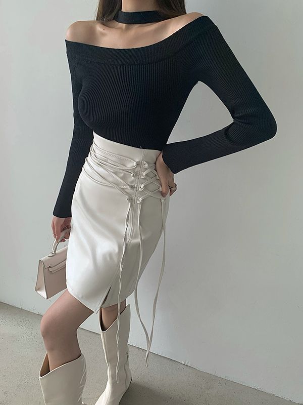 Leather Wrap Knot Side Skirt