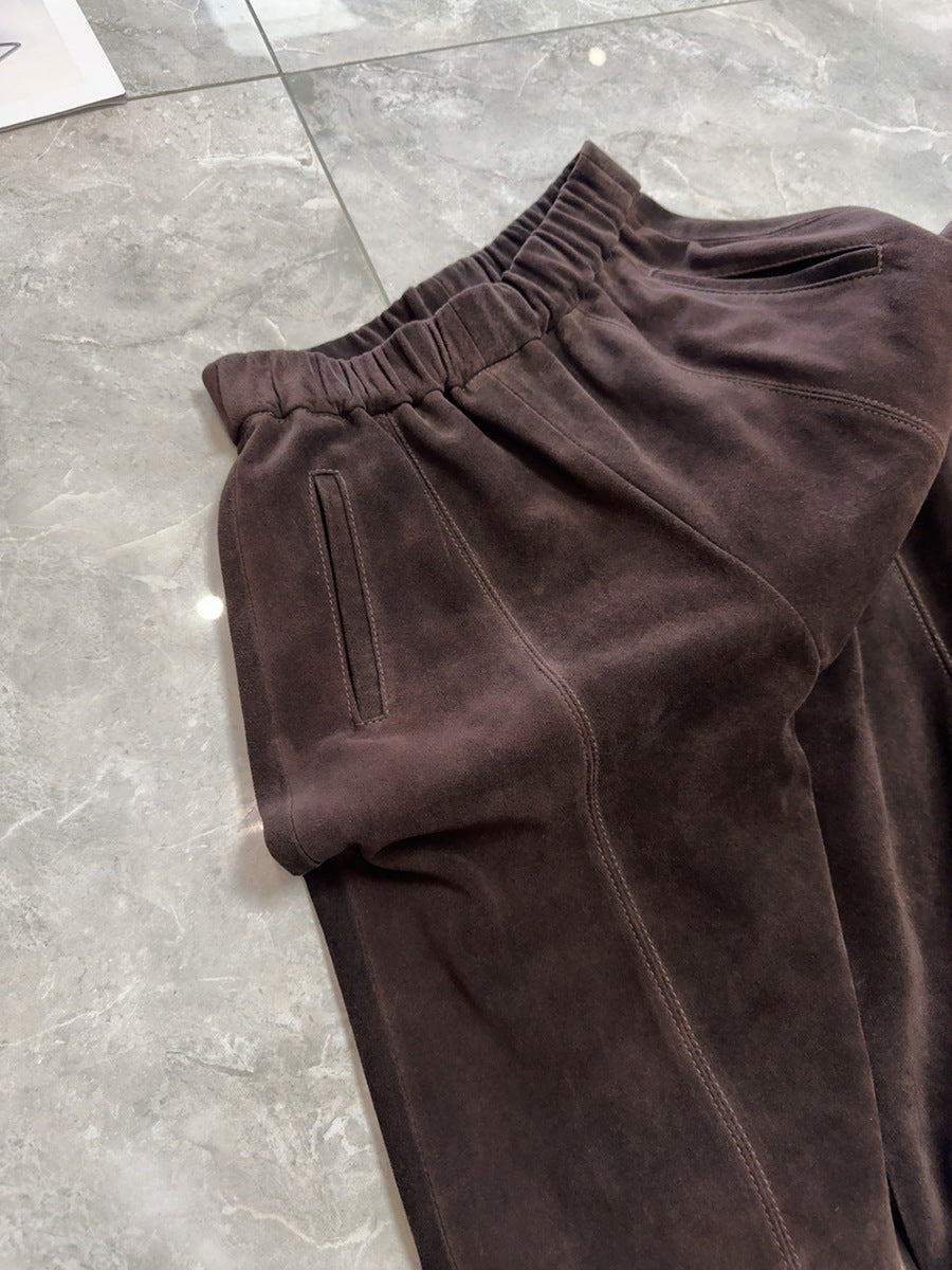 Women’s Suede Pants Wide-Leg Trousers