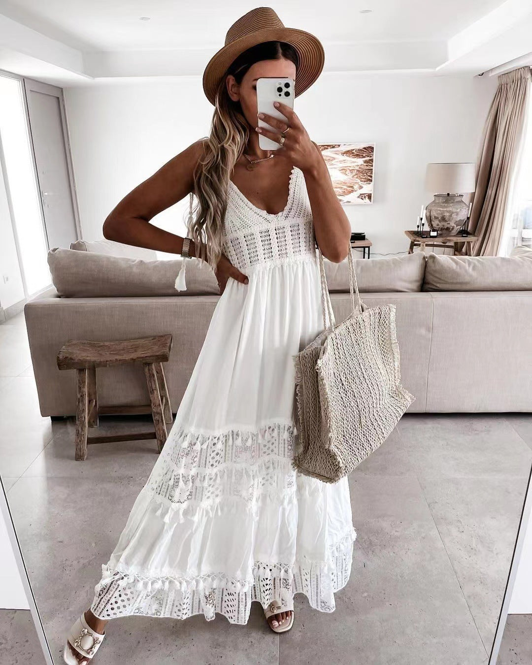 White Crochet Lace Maxi Summer Dress