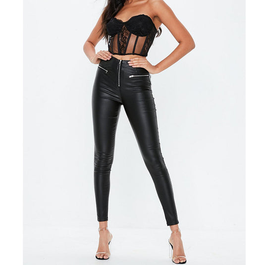 High Waisted Faux Leather Skinny Pants for Women