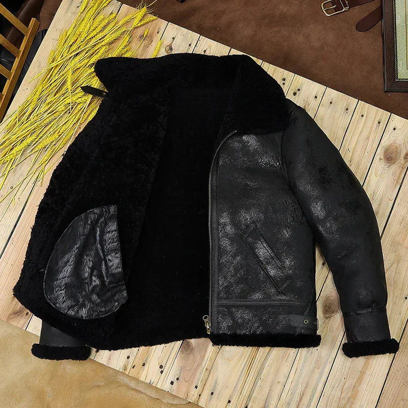 Shearling Jacket Leather Aviator Jacket for Men