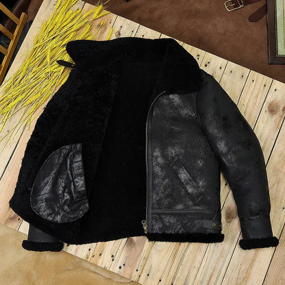 Shearling Jacket Leather Aviator Jacket for Men