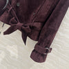 Women Cropped Suede Short Trench Jacket with Belt