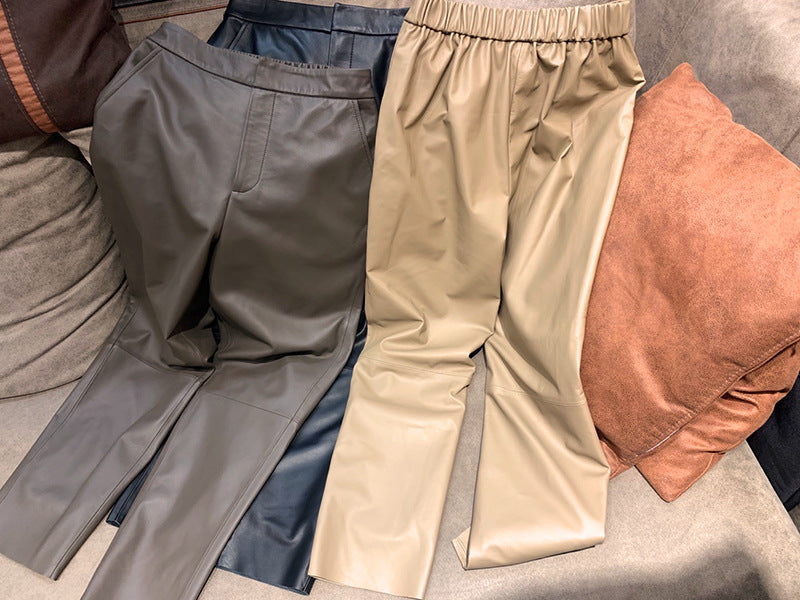 Genuine leather cropped cigarette pants