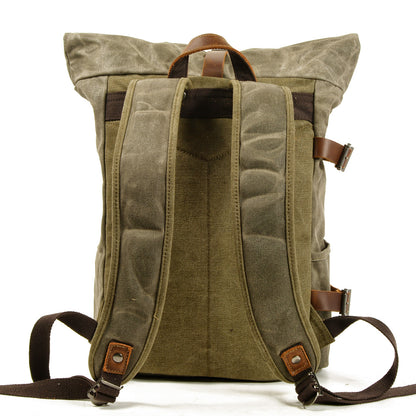 Vintage Canvas Rucksack with Olive Roll Top and Buckle Strap