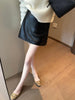 Women’s Leather Mini Skirt High Waist Oil Wax A-Line
