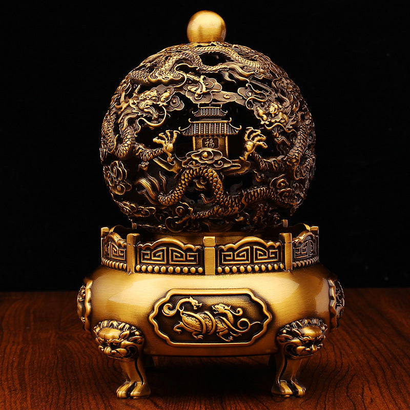 Incense Burner with Dragon Relief and Ornate Hollowed Lid