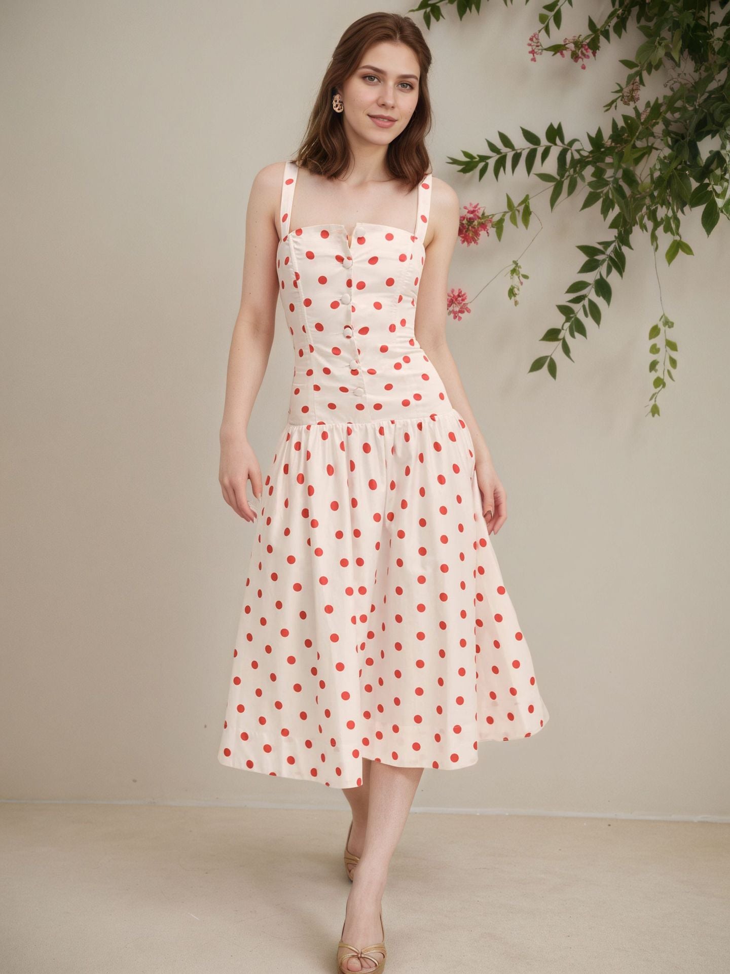 Women’s Sleeveless Polka Dot Summer Dress Midi Sundress Vacation Outfit