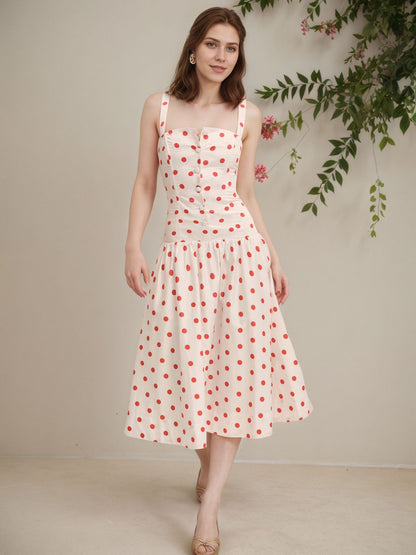 Women’s Sleeveless Polka Dot Summer Dress Midi Sundress Vacation Outfit