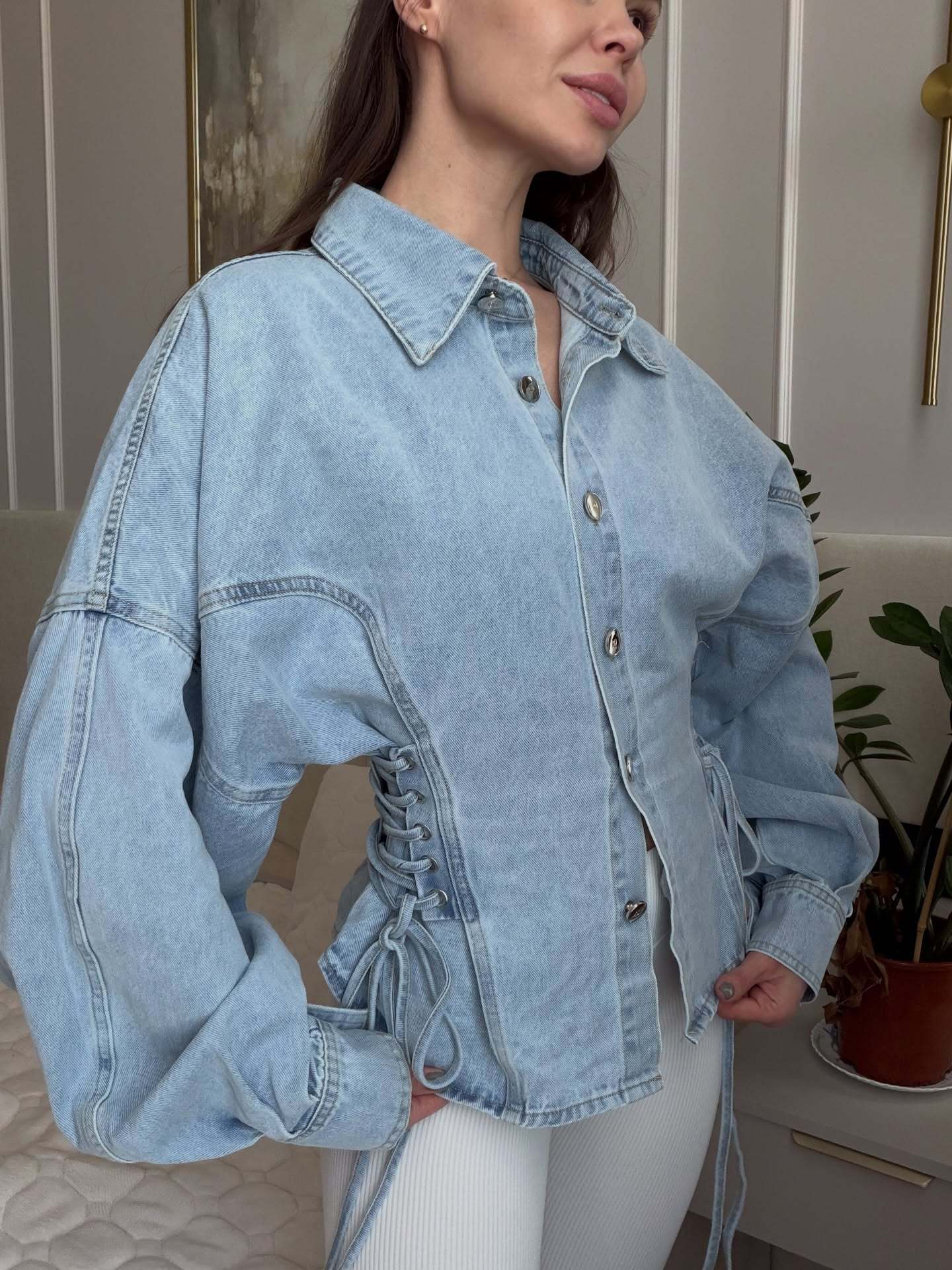 Denim shirt with lace up sides and oversized fit