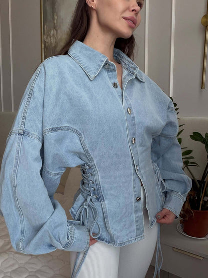Denim shirt with lace up sides and oversized fit