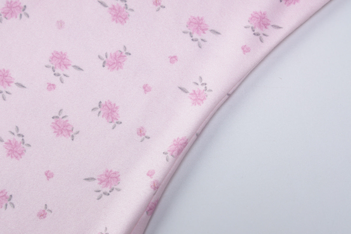 Pink Floral Slim Fit Short Sleeve V-Neck Button Jumpsuit for Women