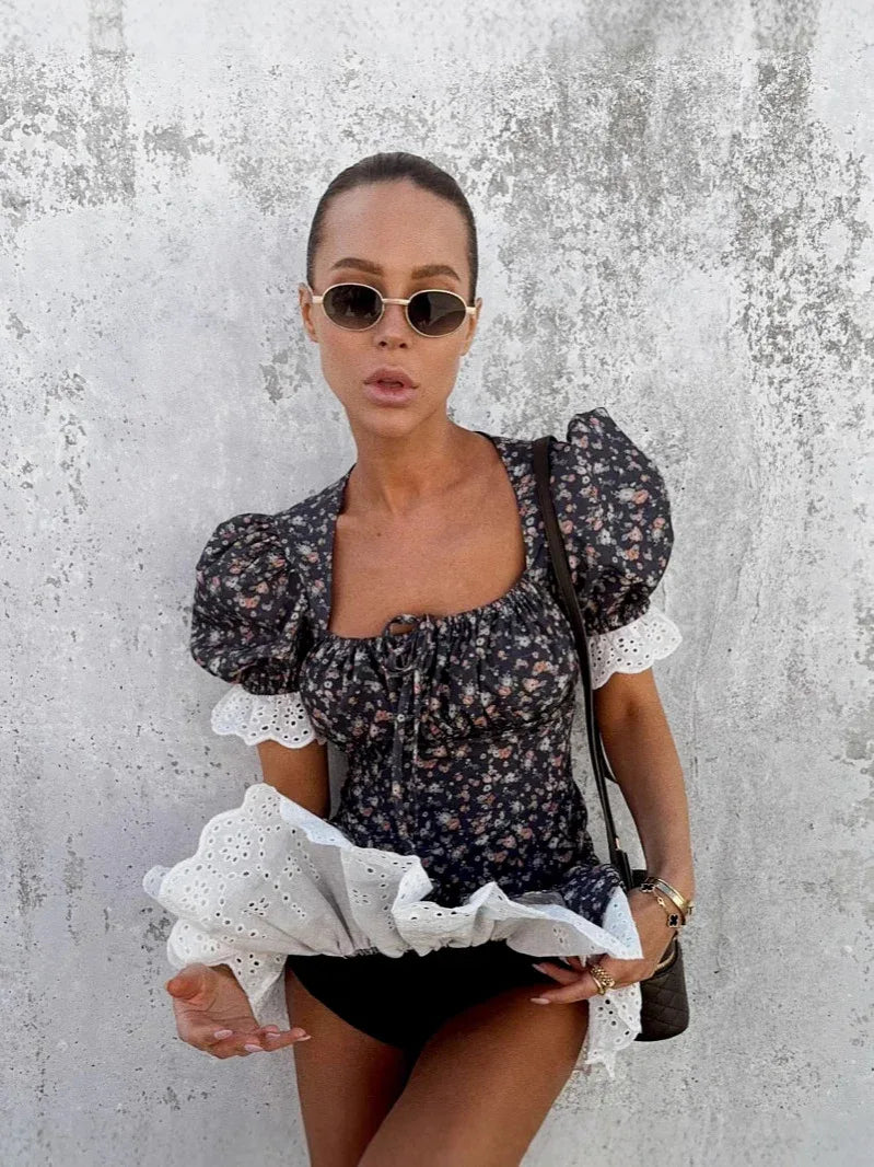 New french lace floral mini dress